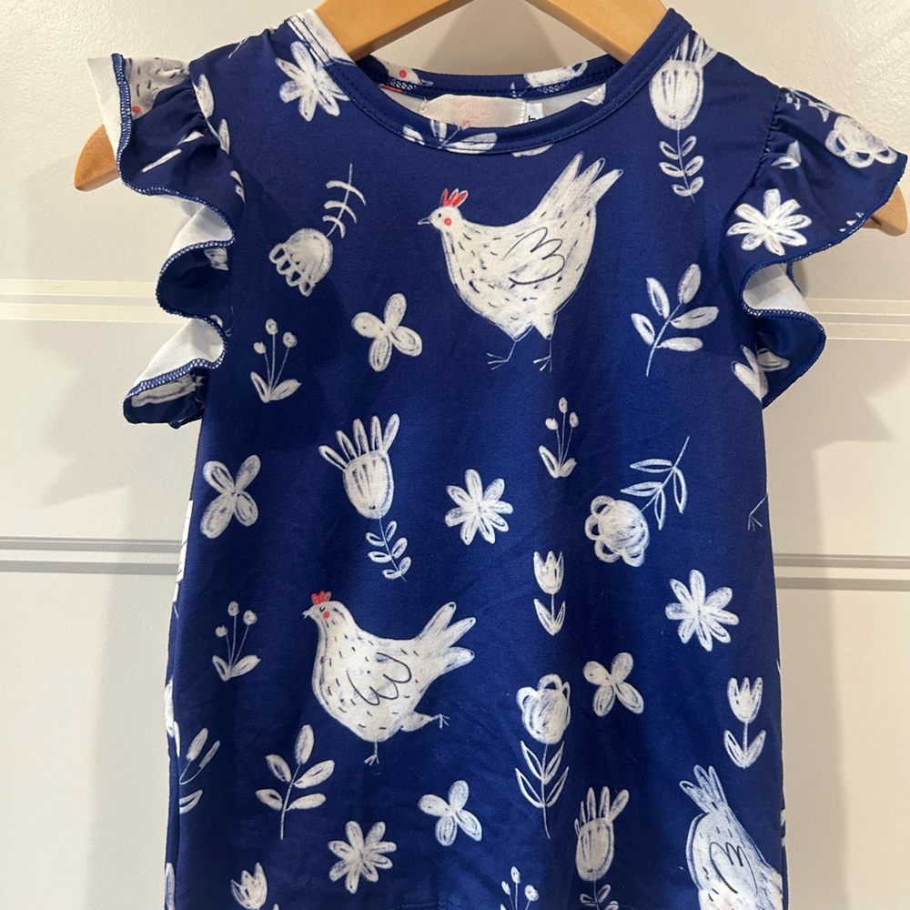 Ruffle Tee with Chicken Print
